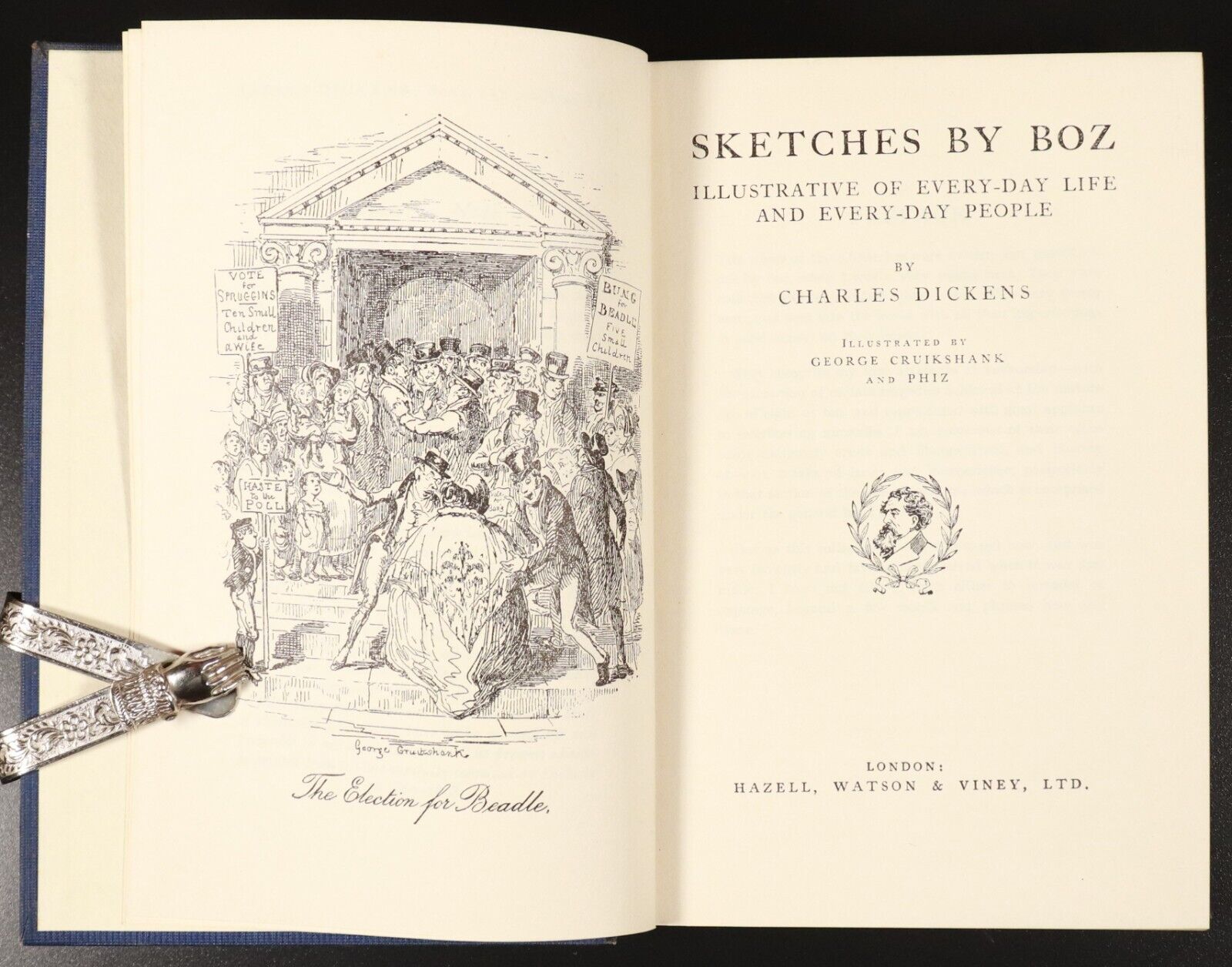 c1930 Sketches by Boz & Hard Times by Charles Dickens Antique Fiction Book