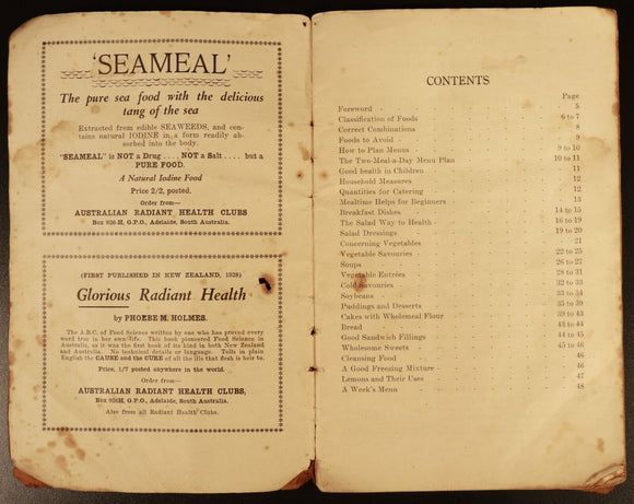 1941 Radiant Health Recipes Antique Australian Cook Book Mary L. Nicholls