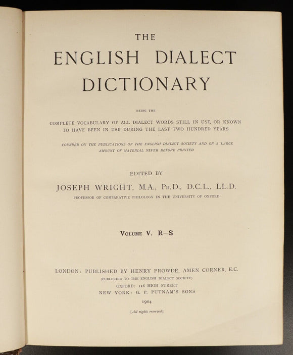 1898 6vol The English Dialect Dictionary British Antiquarian Reference Book Set