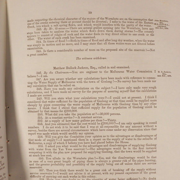1858 Water Supply To Geelong Colony Of Victoria Government Report History Book
