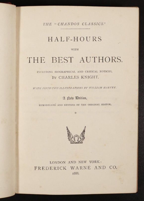 1888 2vol Half Hours With The Best Authors by C. Knight Antique Book Set