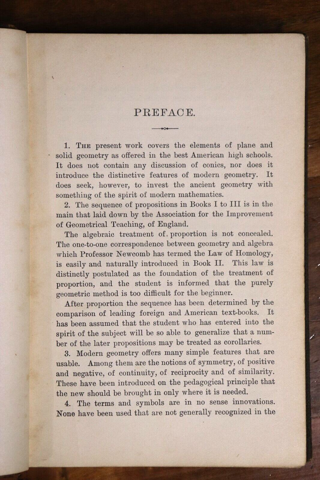 1895 Plane & Solid Geometry 1st Edition Antiquarian Mathematical Reference Book