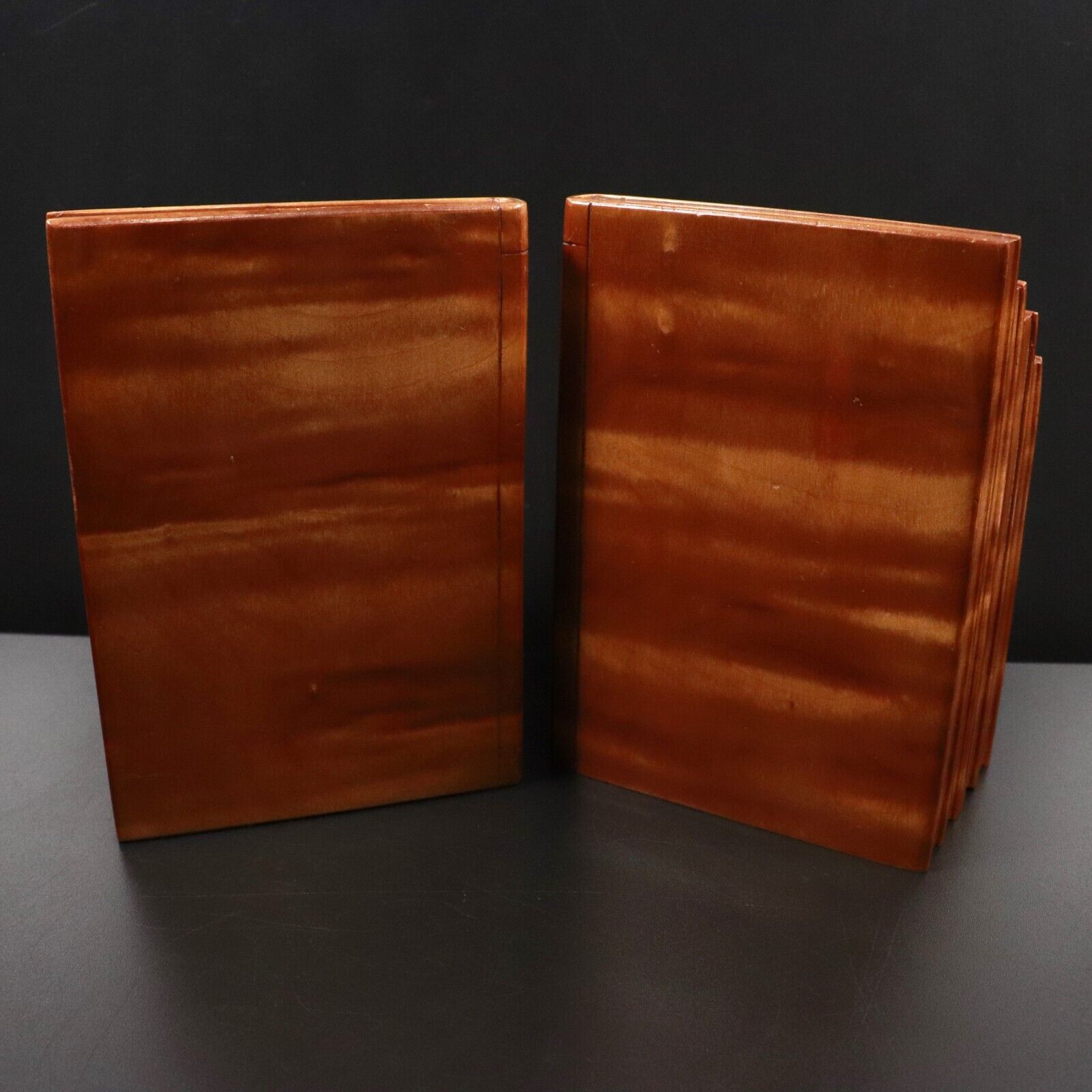 c1930's Art Deco Style Book Ends Antique Flamed Queensland Maple Bookends