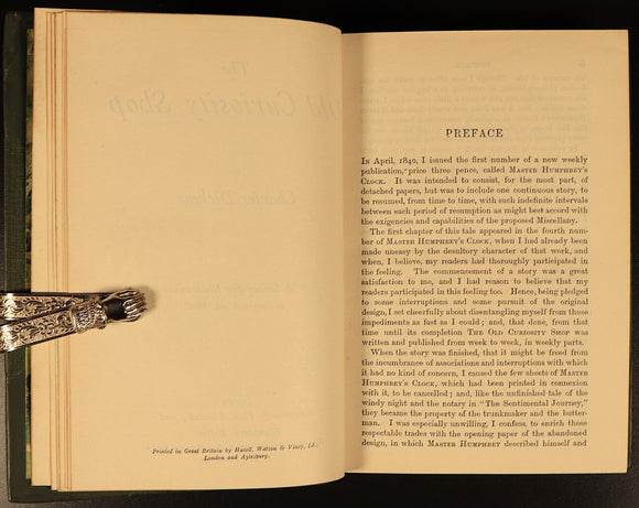 c1930 Old Curiosity Shop Charles Dickens Antique British Fiction Book Fireside