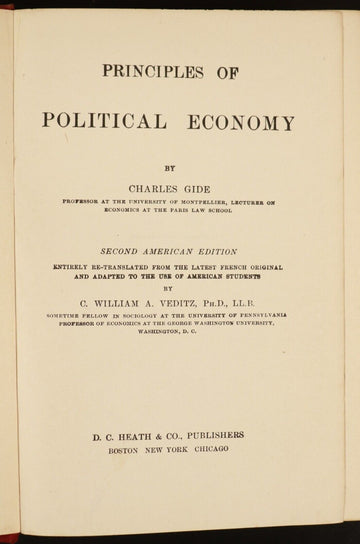 1903 Principles Of Political Economy by Charles Gide Antique Economics Book - 0