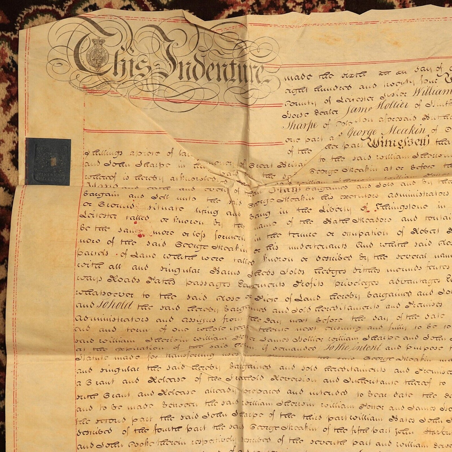 1824 Indenture Conveyance English Legal Document Manuscript Vellum Lease