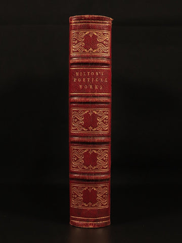 c1850 Poetical Works Of John Milton Paradise Lost Antique Poetry Book Leather - 0