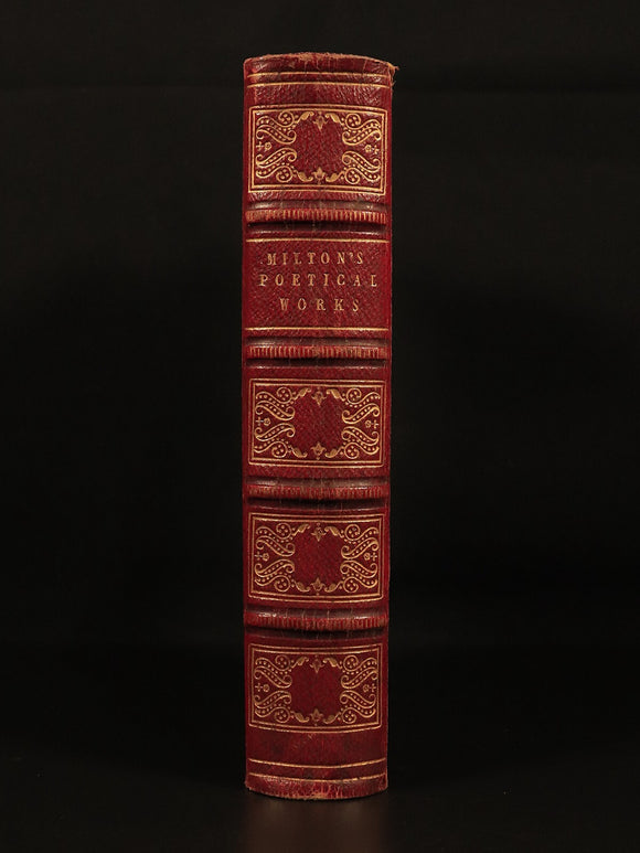 c1850 Poetical Works Of John Milton Paradise Lost Antique Poetry Book Leather