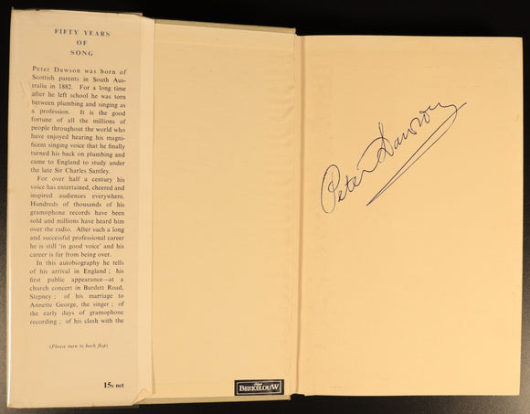 Fifty Years Of Song by Peter Dawson 1952 SIGNED 2nd Ed Australian Theatre Book