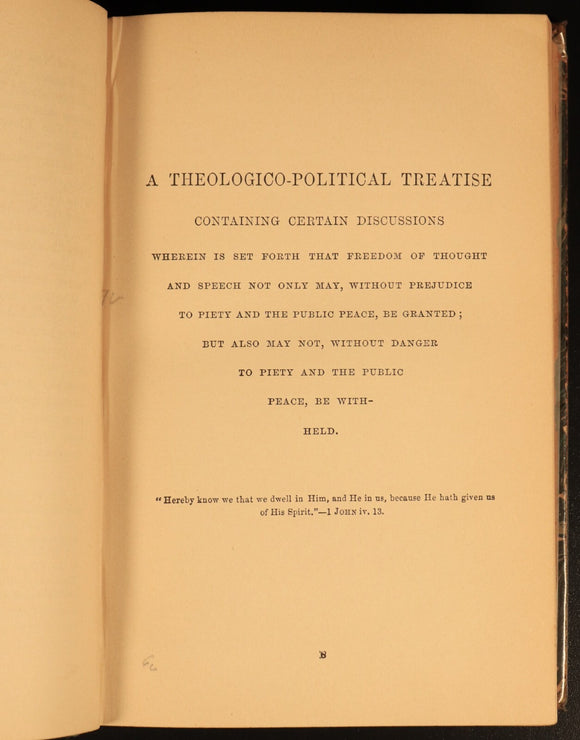 1891 Chief Works Of Benedict De Spinoza Antique British Philosophy Book 2vol