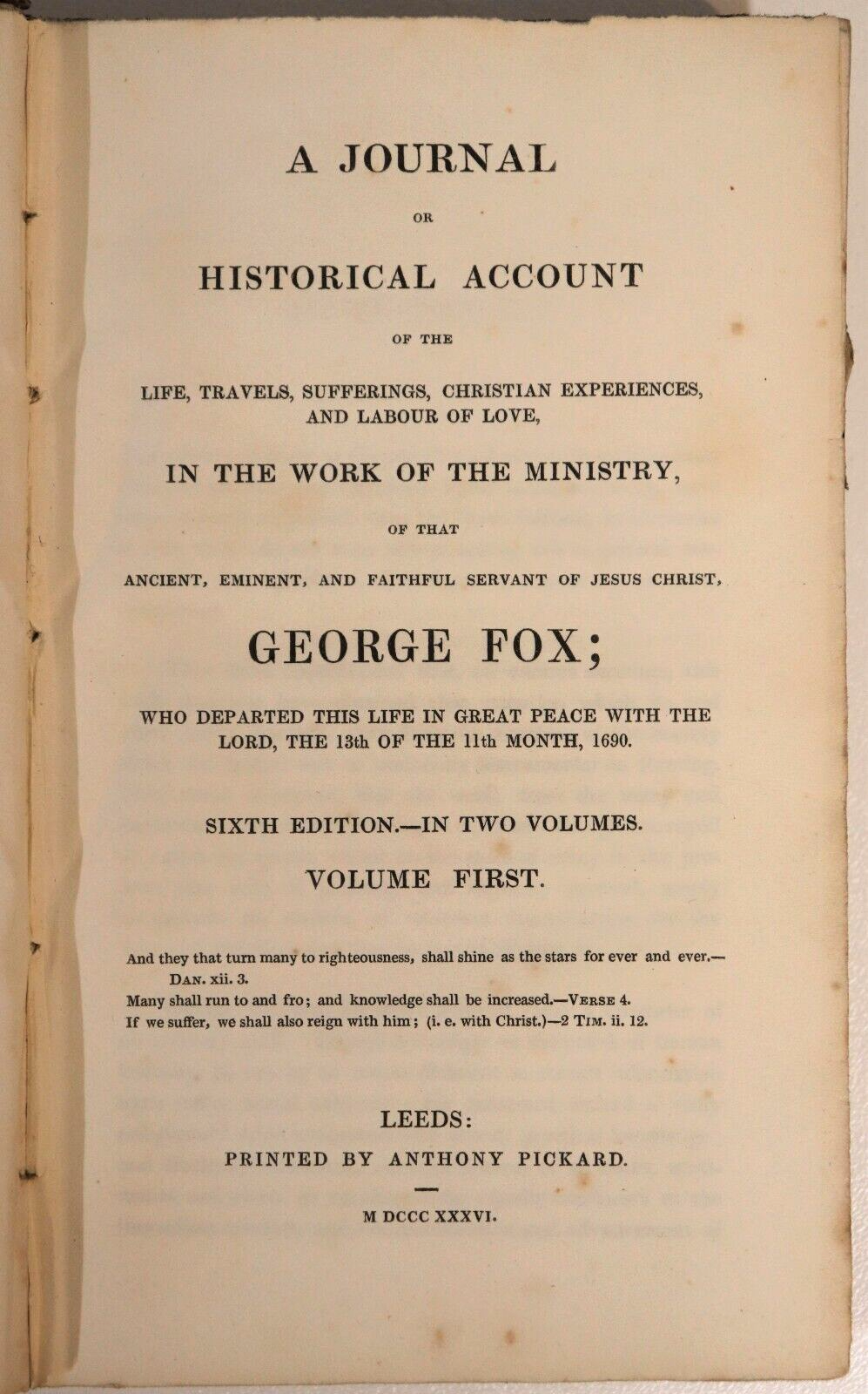 1836 2vol A Journal Of The Life Of George Fox Antiquarian British History Books