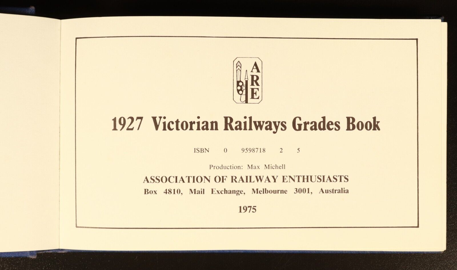 1975 Victorian Railways Grades Book For 1927 Australian Rail History Book