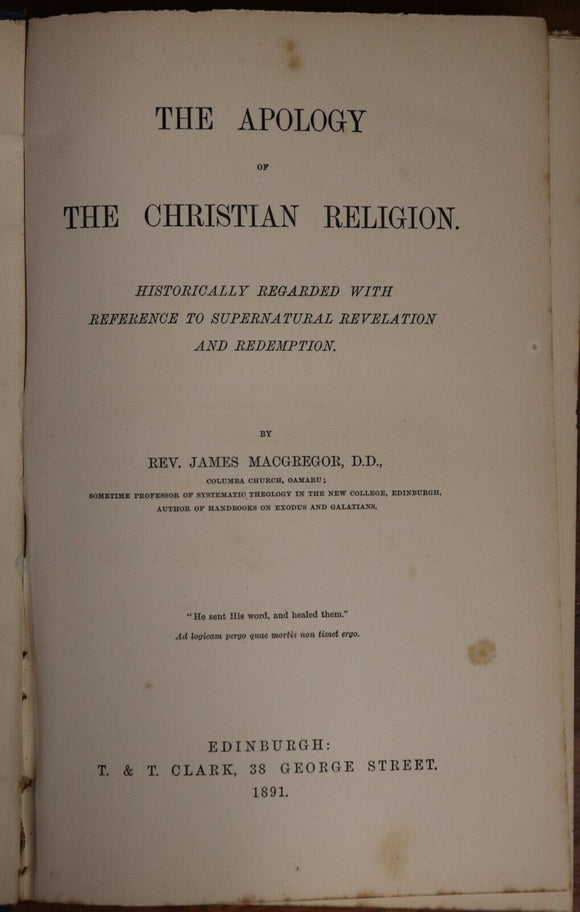 1891 The Apology Of The Christian Religion Antique British Theology Book