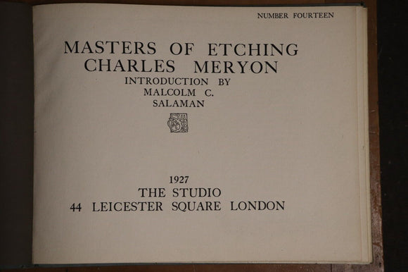 1927 Modern Masters Of Etching: Charles Meryon Antique Art History Book