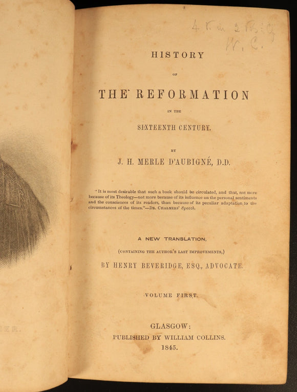 1845 4vol History Of The Reformation by D'Aubigne Antique History Book Set