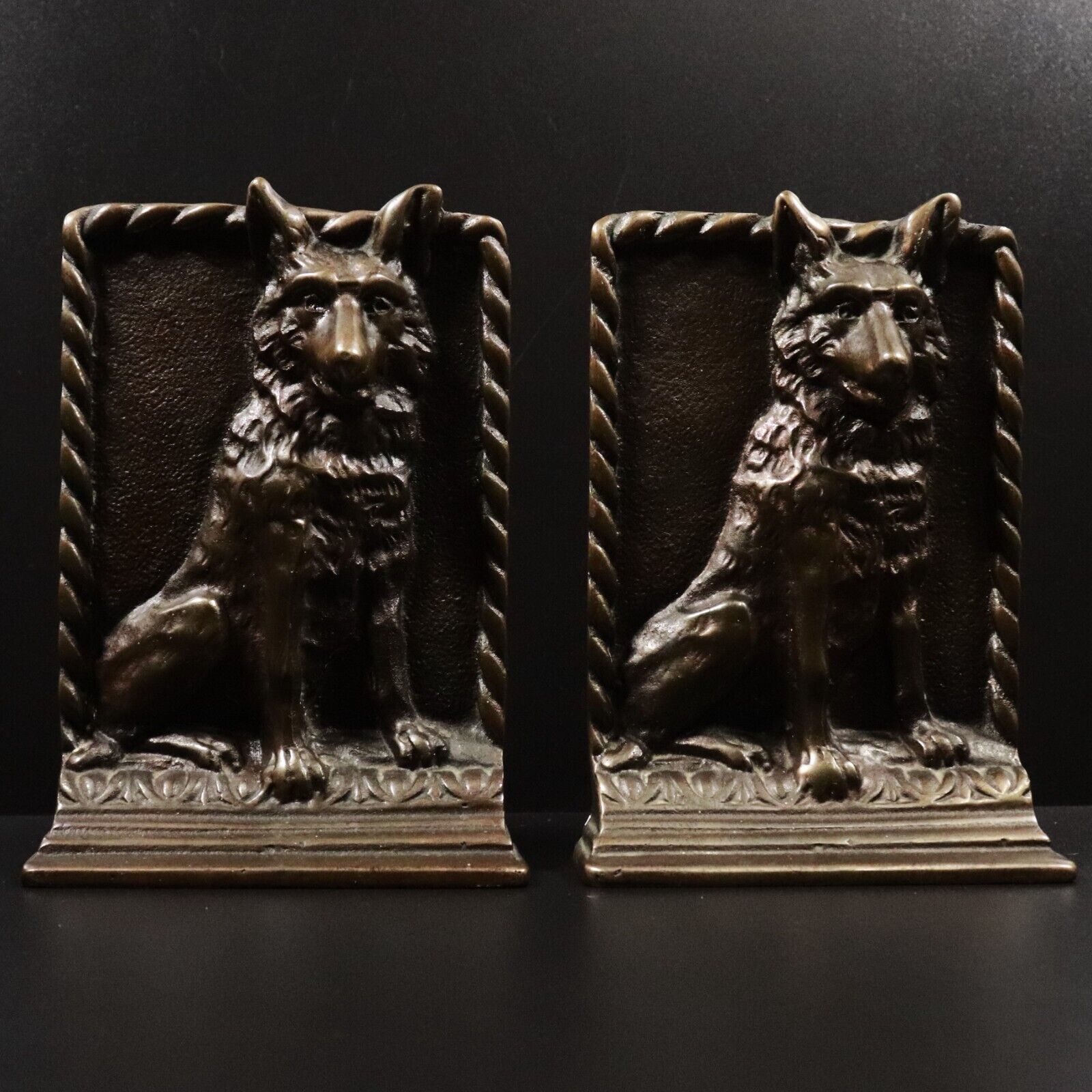 c1930's Wolf Themed Book Ends Antique Cast Brass Bookends Natural History