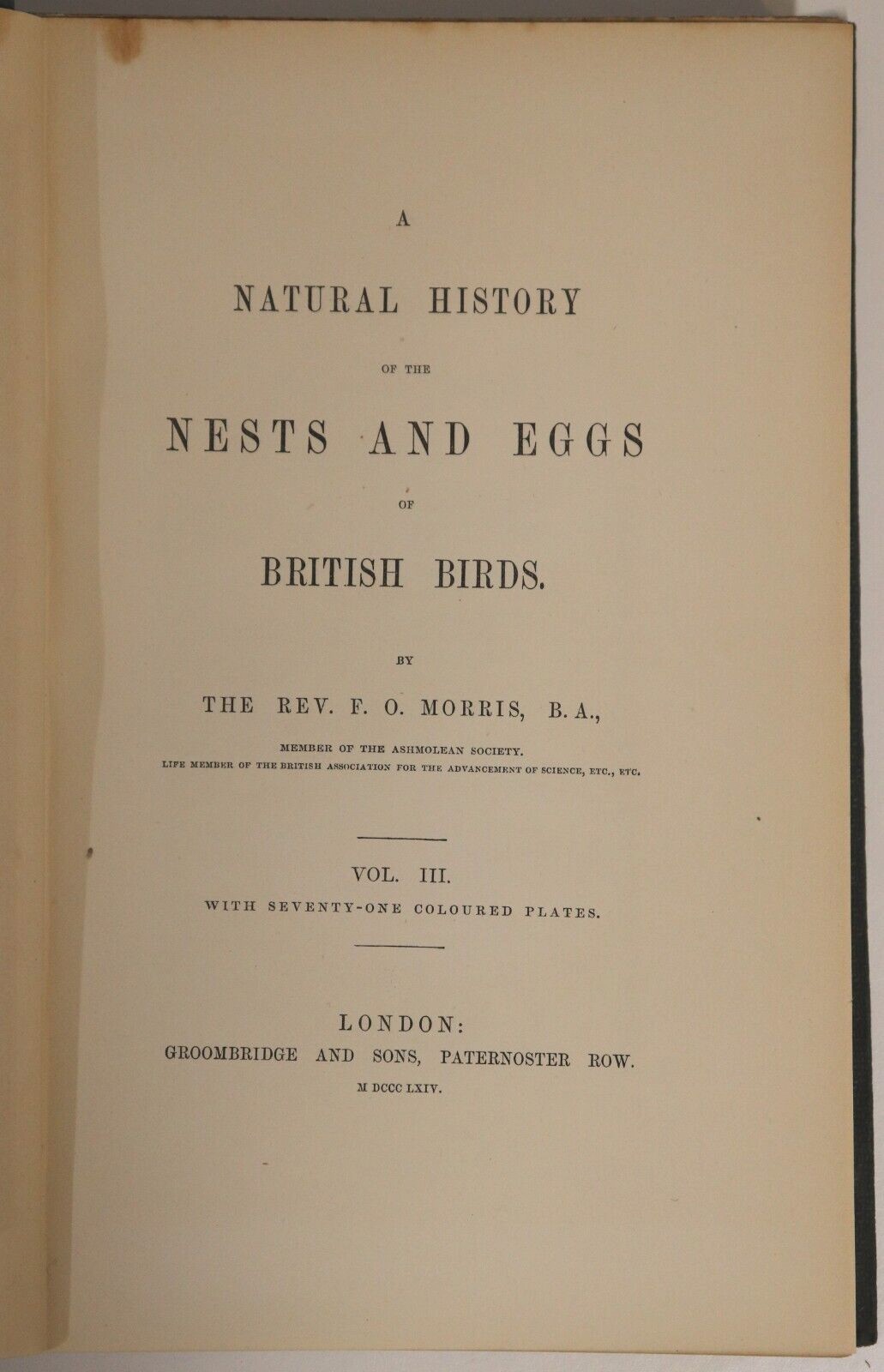 1864 3vol Nests & Eggs Of British Birds by F.O. Morris Antiquarian Book Set