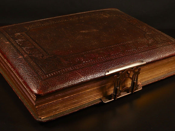 c1920 Antique Leather Photo Album Brass Clasp COOPER Family 54 Original Photos