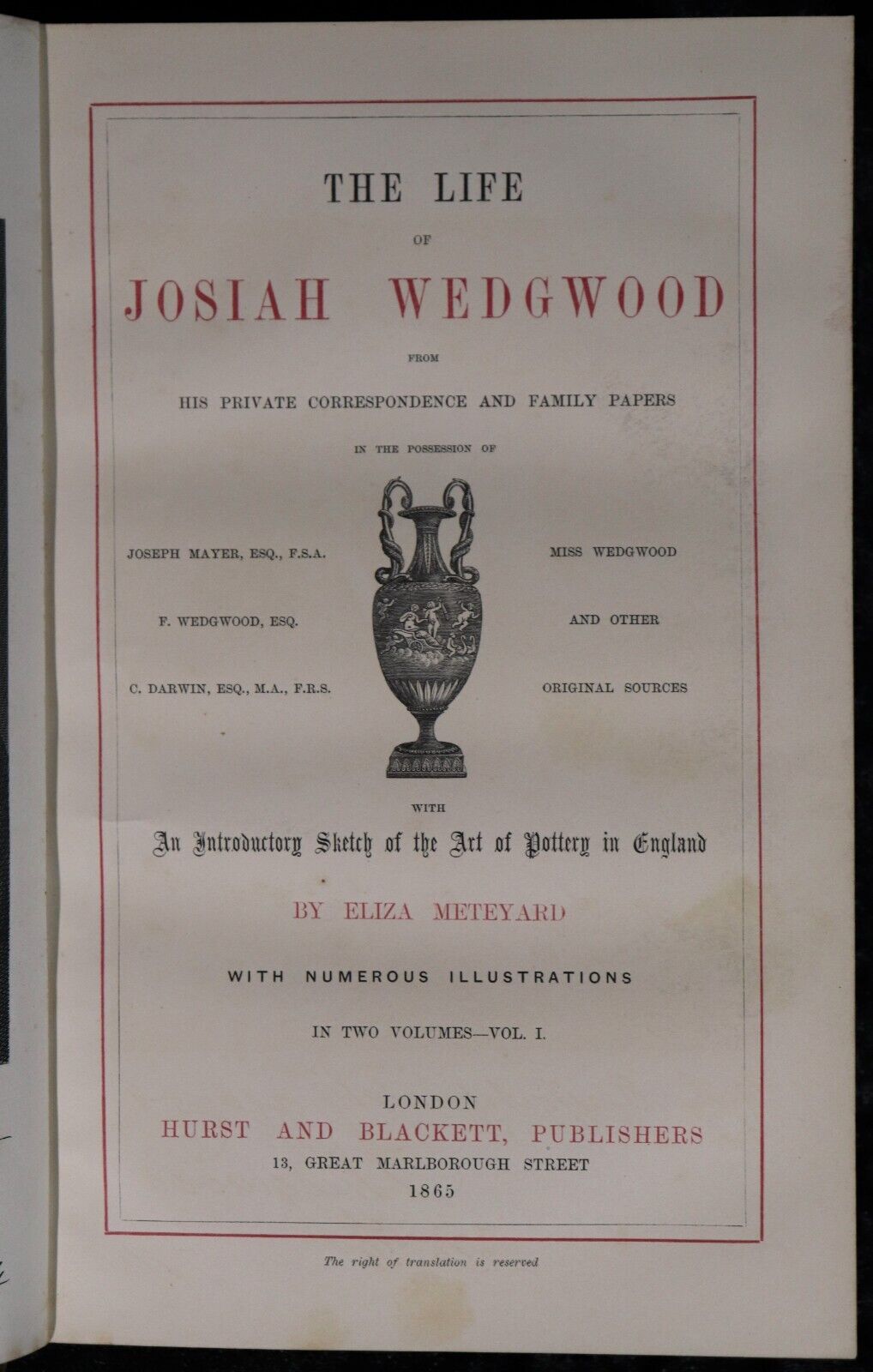 1865 2vol The Life Of Josiah Wedgwood Antiquarian British Biography Book Set