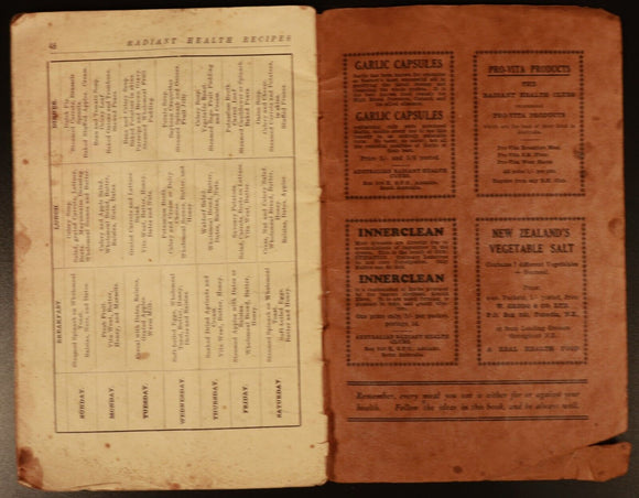 1941 Radiant Health Recipes Antique Australian Cook Book Mary L. Nicholls