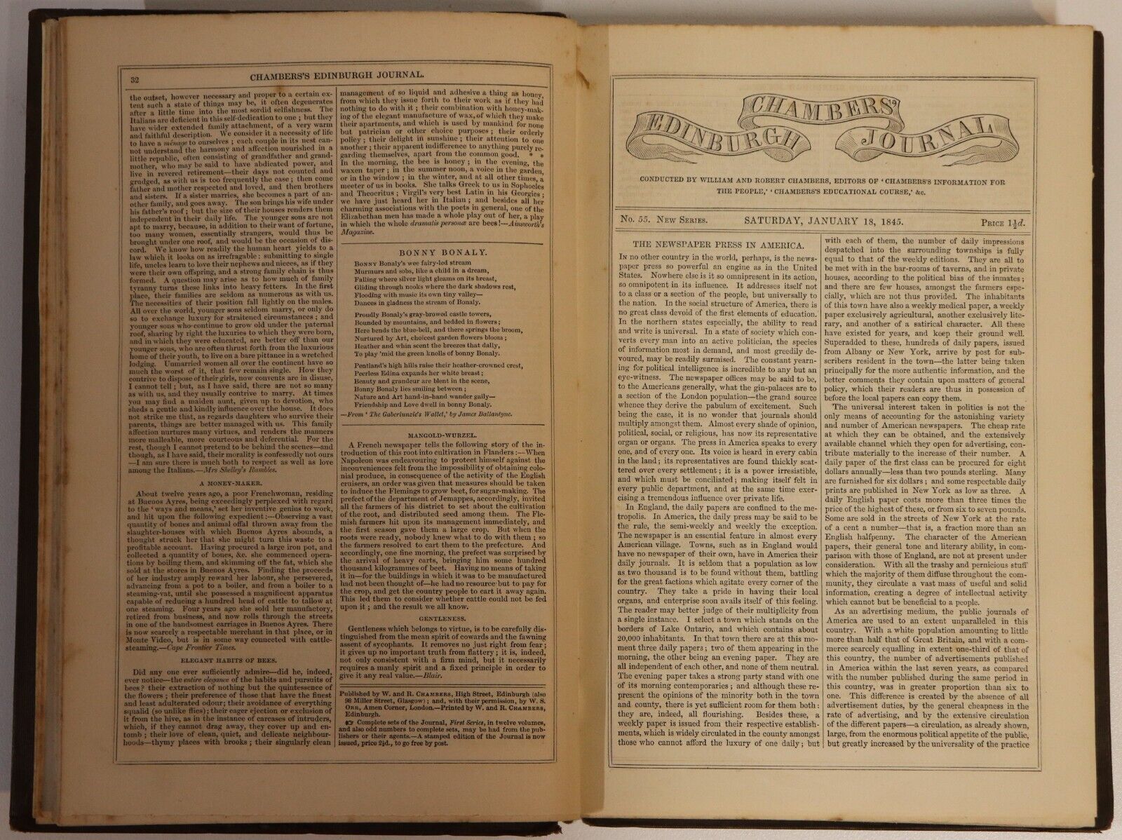 1845 Chambers's Edinburgh Journal Vol. 3 Antique British History Reference Book