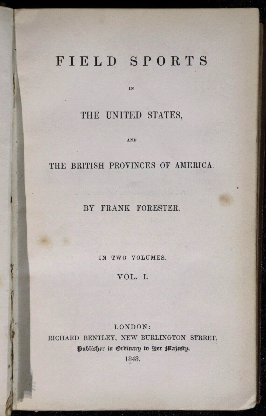 1848 2vol Field Sports In The United States Antiquarian Sport Book Set USA