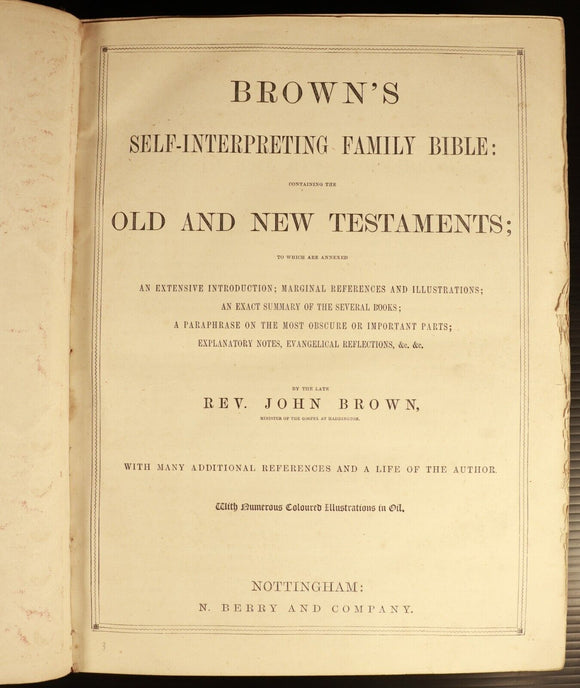 c1880 Brown's Self Interpreting Family Bible Large Antiquarian Illustrated Bible