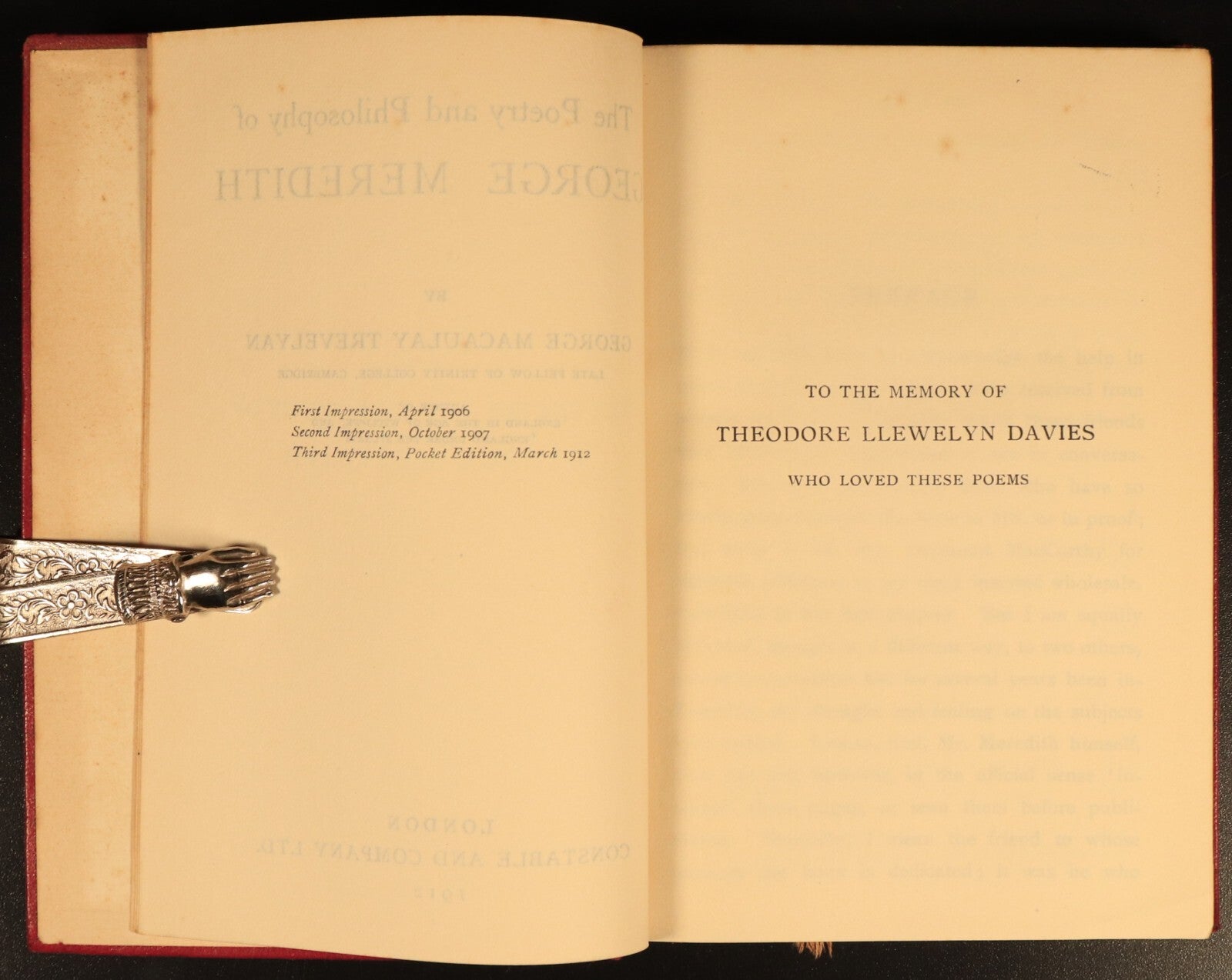 1912 The Poetry & Philosophy Of George Meredith by GM Trevelyan Antique Book