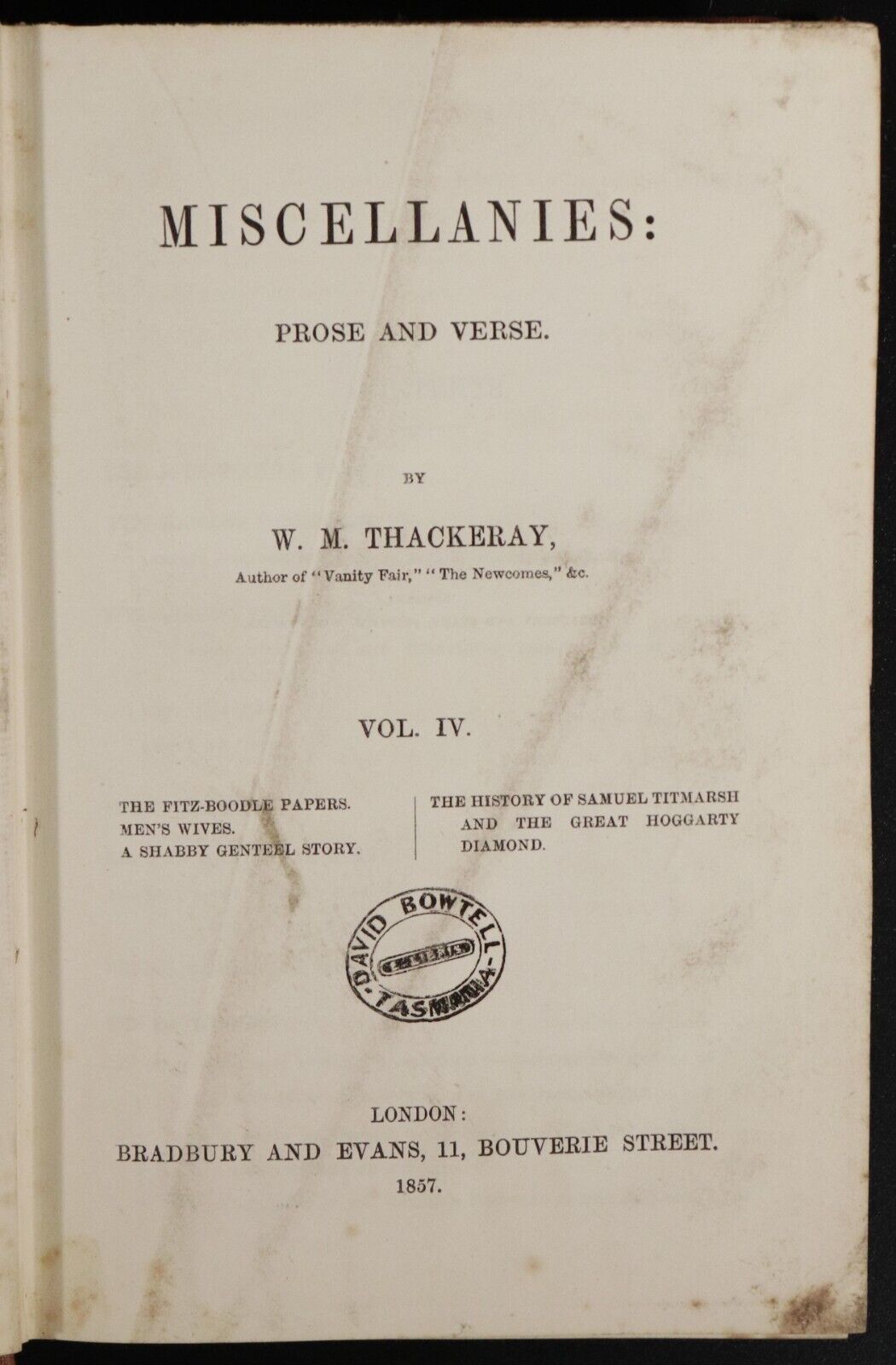 1856 4vol Miscellanies Prose & Verse W.M. Thackeray Antique Literature Books