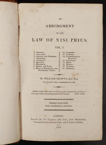 1812 2vol Abridgment Of The Law Of Nisi Prius Antiquarian Legal Reference Books - 0