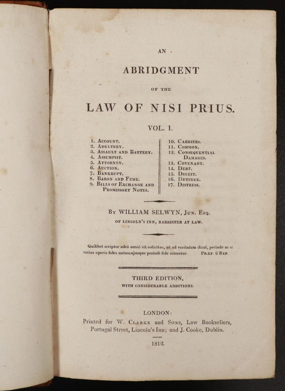 1812 2vol Abridgment Of The Law Of Nisi Prius Antiquarian Legal Reference Books