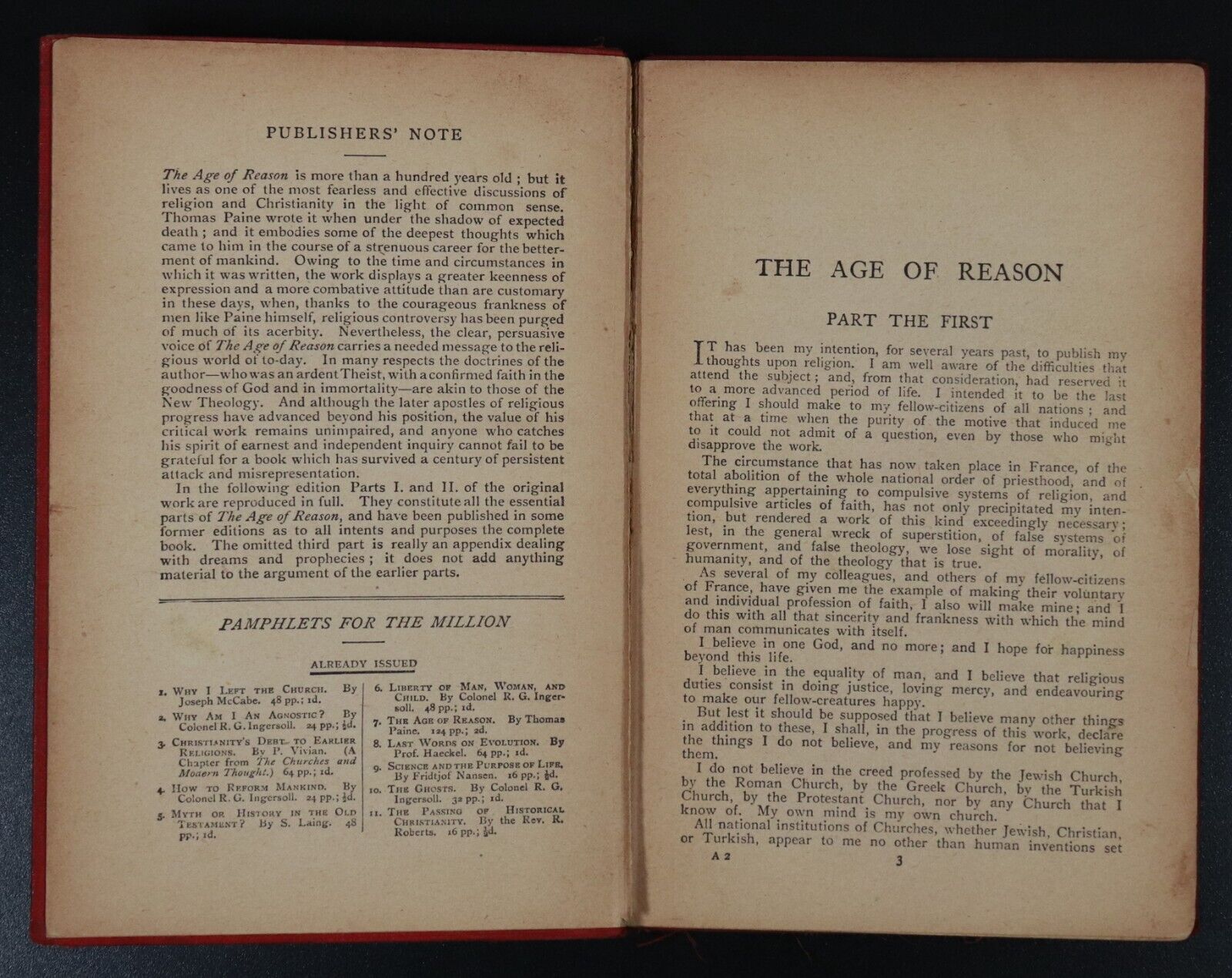 1912 The Age Of Reason by Thomas Paine Antique British Political Philosophy Book