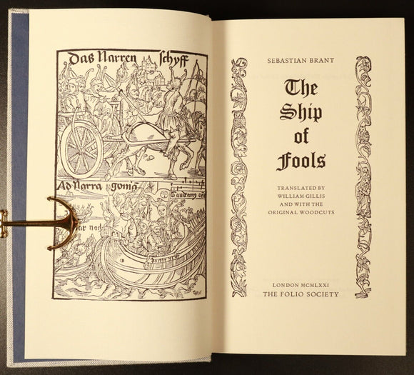1971 The Ship Of Fools Folio Society Sebastien Brant History Book 1st Ed Sleeve