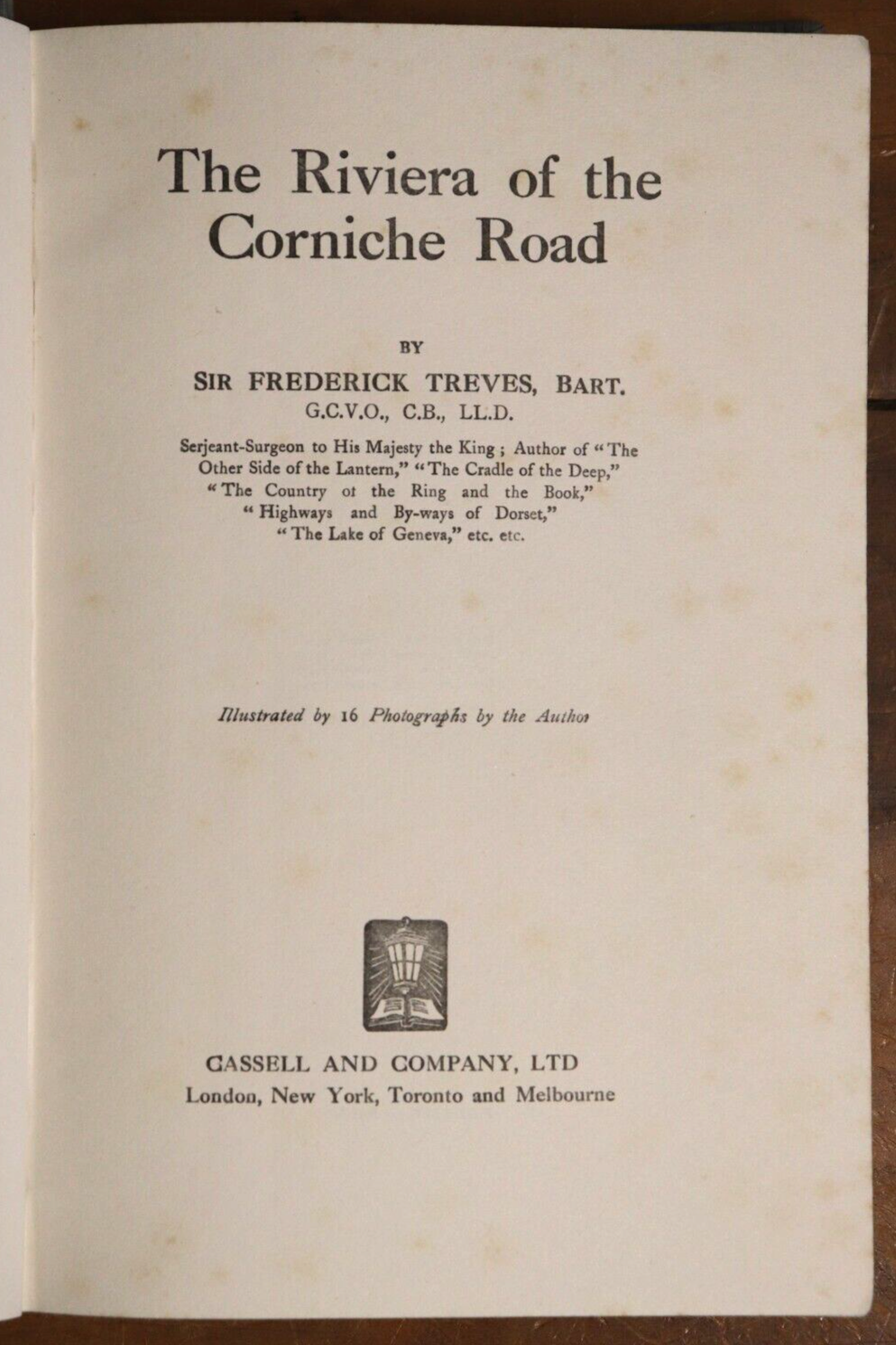 1926 The Riviera Of The Corniche Road Sir F. Treves Antique Travel Book France