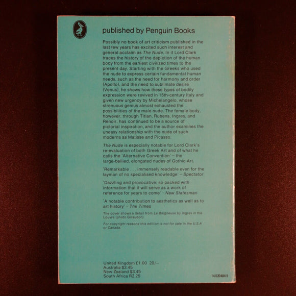 1970 The Nude by Kenneth Clark - A Study Of Ideal Art - Vintage Art Book