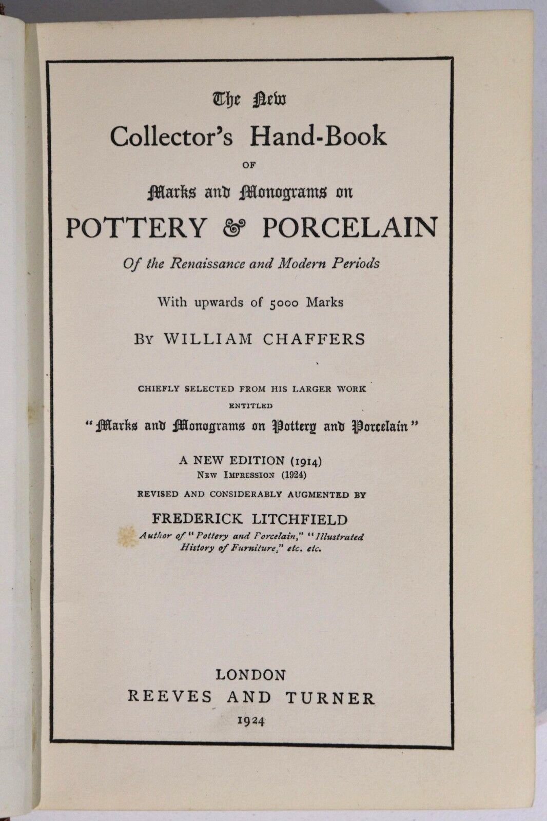 1924 Marks & Monograms On Pottery & Porcelain Antique Reference Book - 0