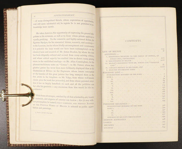 c1864 Poetical Works Of John Milton by E. Brydges Antique Poetry Book JMW Turner