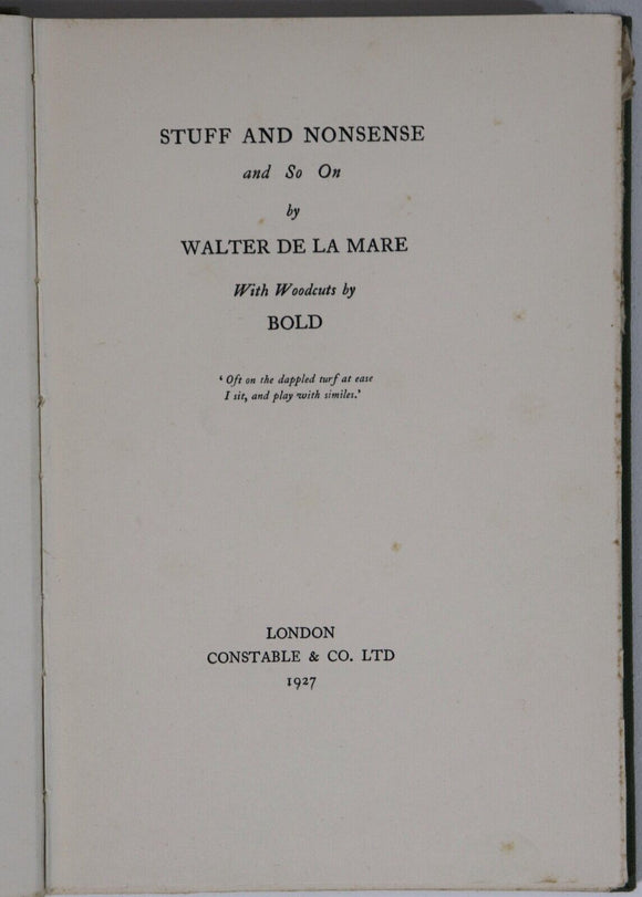 1927 Stuff & Nonsense by Walter De La Mare 1st Edition Literature Book