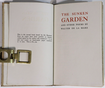 1917 The Sunken Garden by Walter De La Mare Ltd 1st Edition British Fiction Book - 0