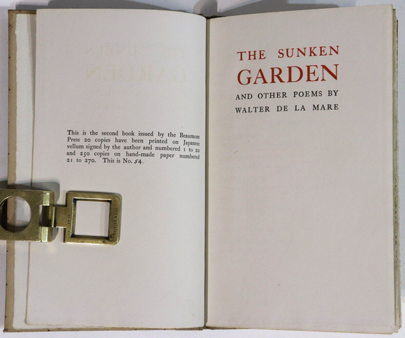 1917 The Sunken Garden by Walter De La Mare Ltd 1st Edition British Fiction Book