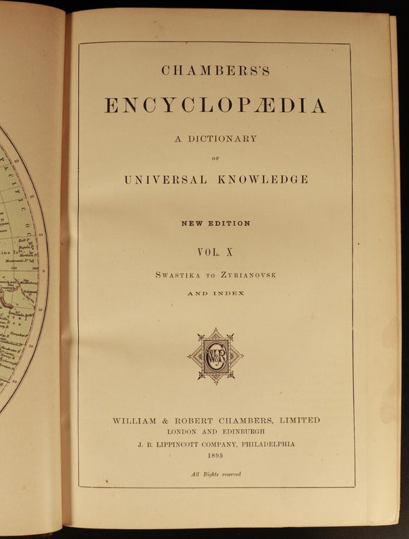 1895 Chambers's Encyclopaedia Vol. X Antique History Book With Maps Leather