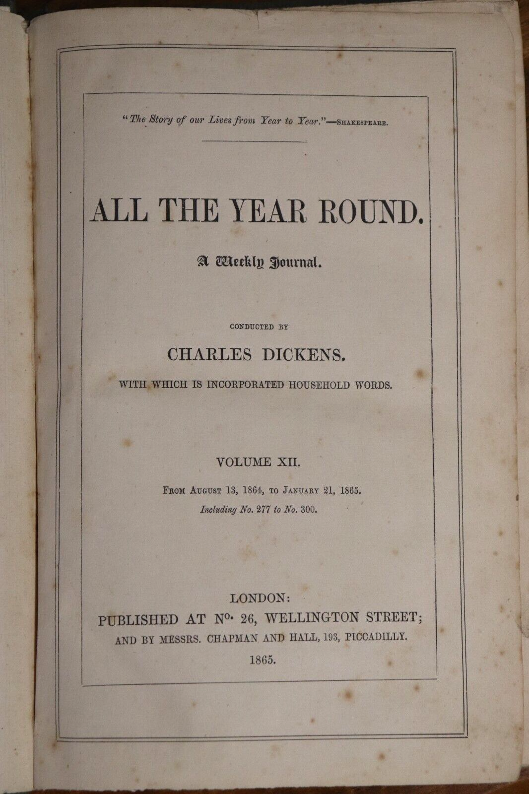 1865 All The Year Round by Charles Dickens Antique British Fiction Book - 0