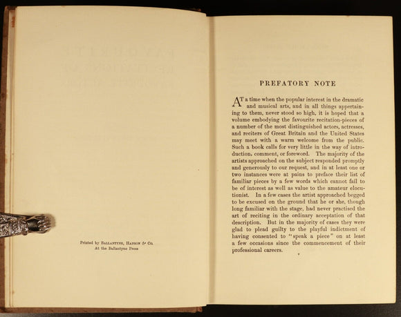 1903 Favourite Recitations Of Favourite Actors Antique Poetry & Literature Book