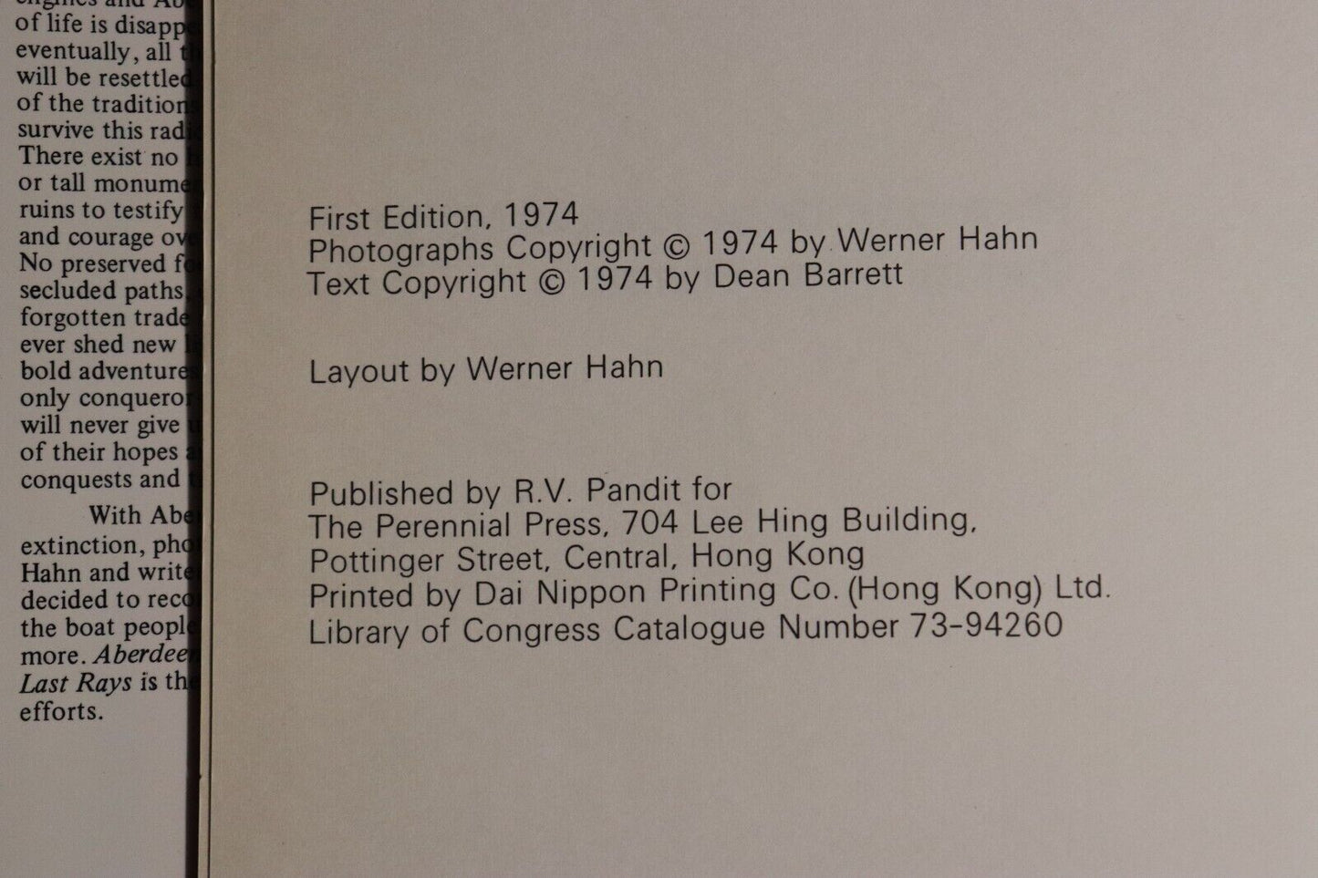1974 Aberdeen: Catching The Last Rays Werner Hahn Vintage Hong Kong History Book