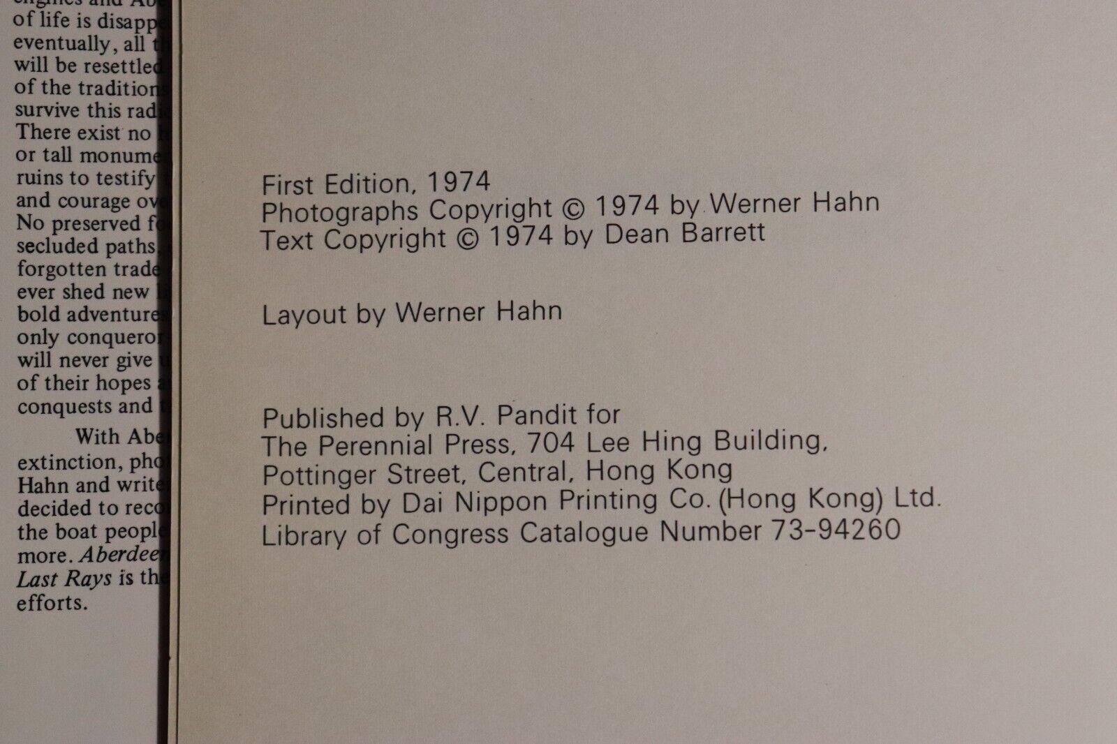 1974 Aberdeen: Catching The Last Rays Werner Hahn Vintage Hong Kong History Book
