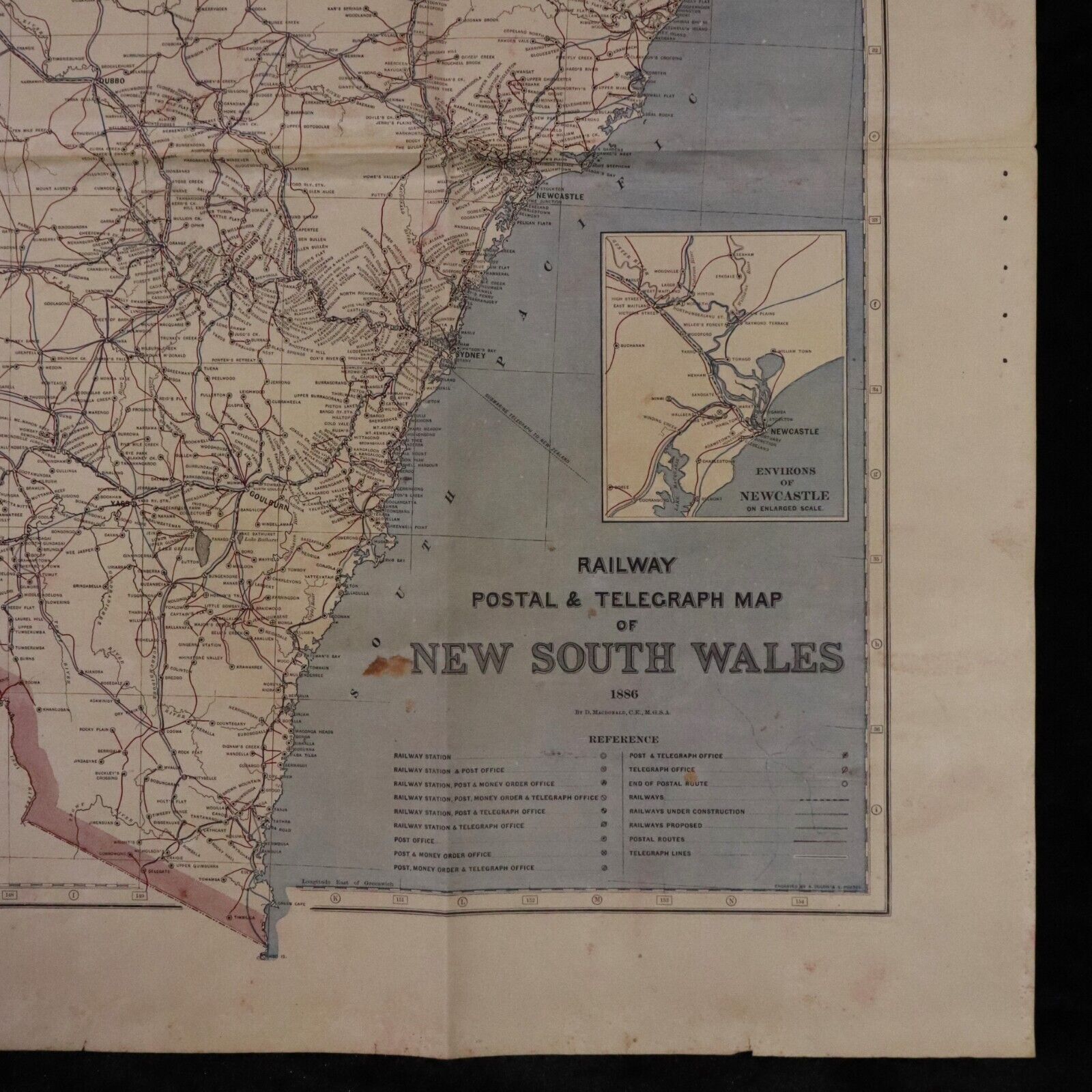 1886 Railway Postal Telegraph Map Of NSW Picturesque Atlas Of Australasia Map