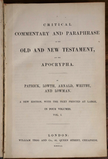 1851 3vol Commentary On Old & New Testament & Apocrypha Antiquarian Books - 0