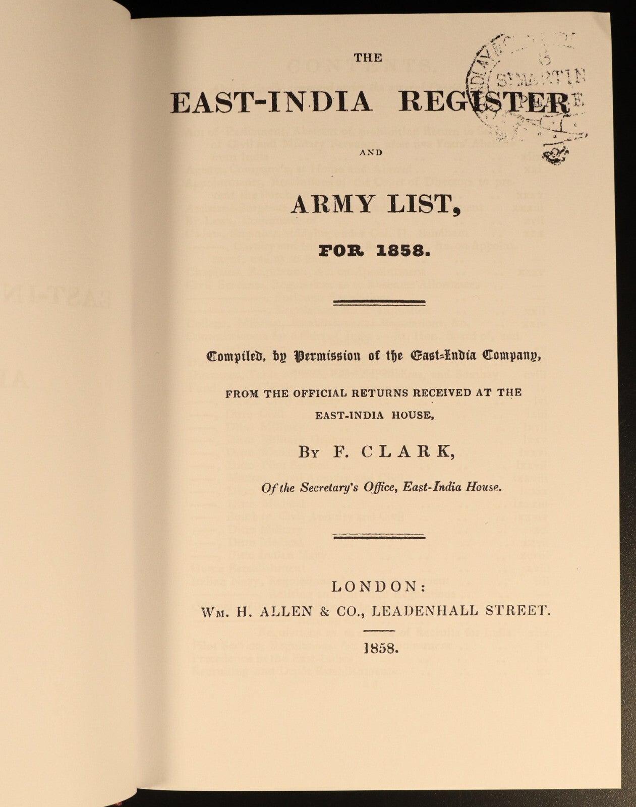 Indian Mutiny East India Company Register 1858 Military History Book Savannah