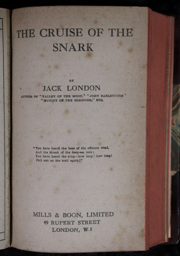 c1917 The Road, Fish Patrol & The Snark by Jack London Antique Fiction Book