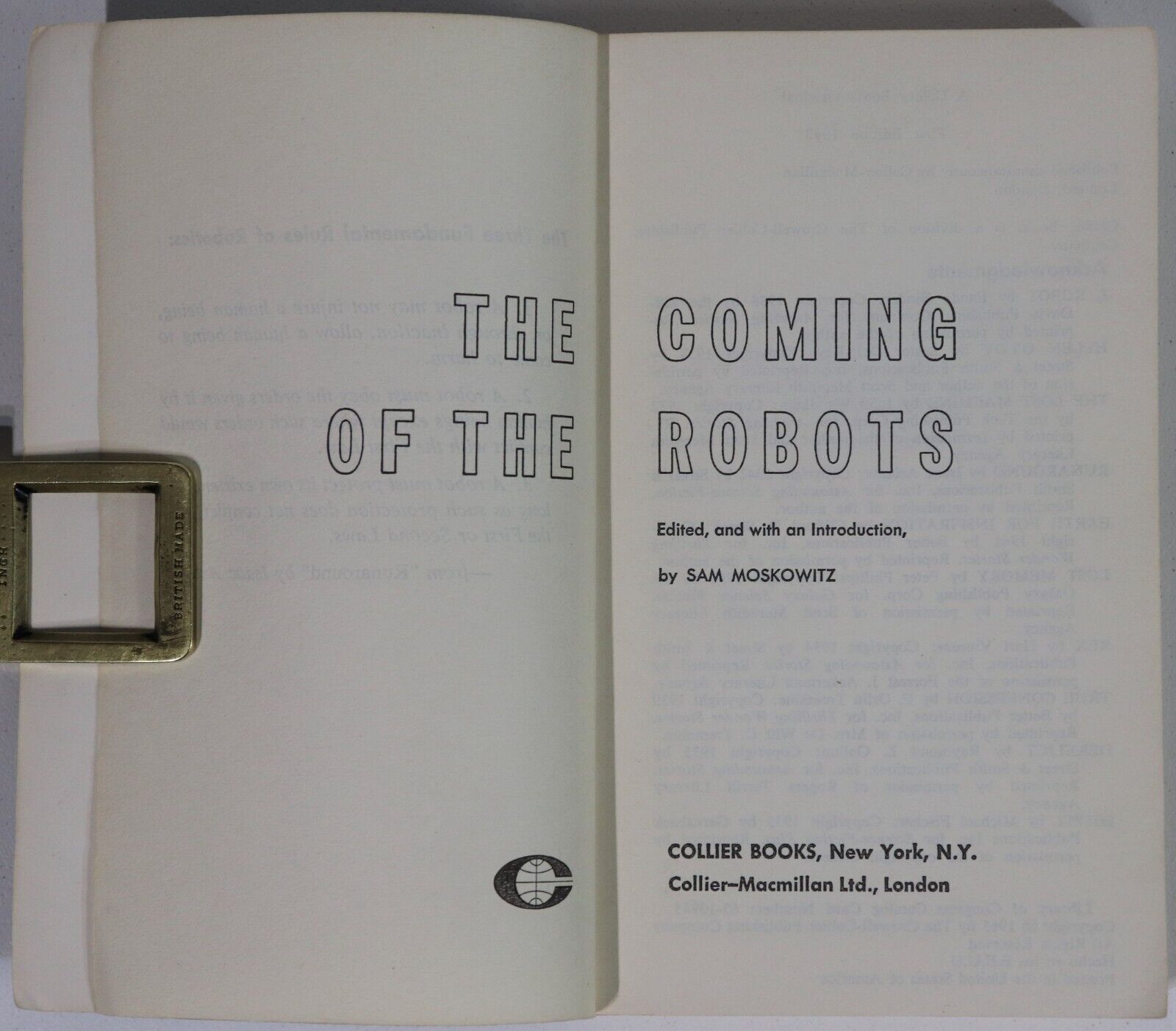 1963 The Coming Of The Robots by Sam Moskowitz Vintage Science Fiction Book